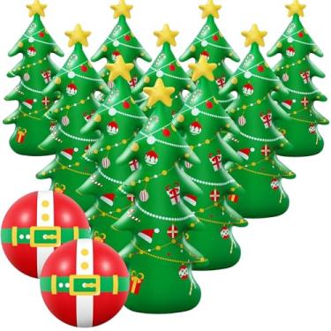 Imagem de Shappy Conjunto de boliche inflável gigante de Natal com 12 peças, 71 cm, conjunto de boliche inflável gigante para festa de Natal, família, suprimentos de festa, festa interna e externa (árvore de