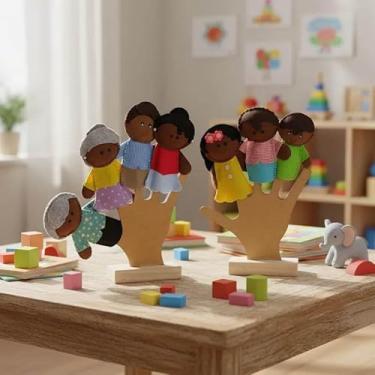 Imagem de Dedoches De Dedos Família Pedagógica Marrom Em Feltro - 7 Peças