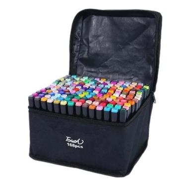 Imagem de Conjunto de Canetas Marcador Permanente Ponta Dupla 168 Cores Touch P/