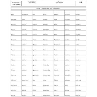 Imagem de Cartela de rifa com 1000 nomes