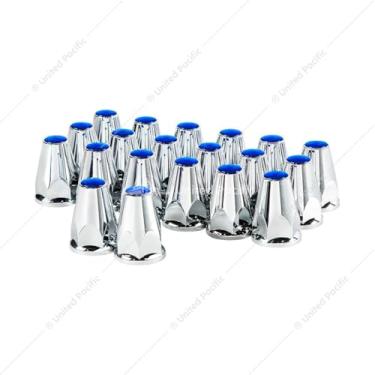 Imagem de United Pacific 10073 33 mm x 2-3/4" tampas de porca de plástico cromado com flange - empurrar - refletor azul (cor com 20)