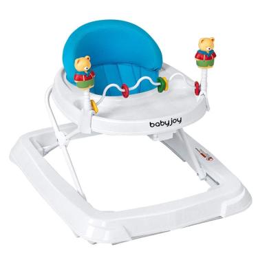 Imagem de Andador para Bebê BABY JOY, Andador de Atividades Dobrável com Altura Ajustável, Assento Acolchoado com Encosto Alto e Brinquedos de Urso