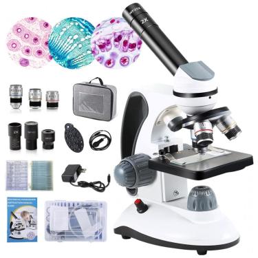 Imagem de Microscópios Monocular 40X 2000X para Crianças Estudantes e Adultos com Lâminas Preparadas e Acessórios, Crspexil, Branco