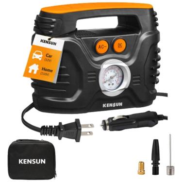 Imagem de Compressor de Ar Elétrico Mini Portátil, 12V, 120 PSI, com adaptadores, 120 psi, 110v, KENSUN 10, Preto
