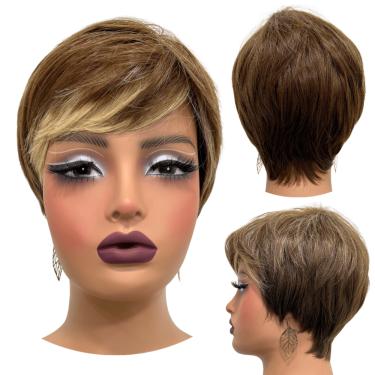 Imagem de Peruca curta castanho claro repicada franja loira FH12/613