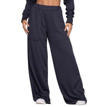 Imagem de Calça Pantalona Wide Leg WLS Modas Cintura Alta Flare Moletinho Moda C