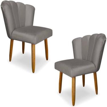 Imagem de Kit 2 Cadeiras Estofadas Pétala Veludo Capuccino Pés Palito - Horizont