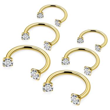 Imagem de Hnxnskt Anel de nariz em ferradura de aço cirúrgico duplo piercing de nariz 18G anéis labiais zircônia cúbica sapato de cavalo Daith piercing joia para mulheres diâmetro interno 8 mm/10 mm/12 mm