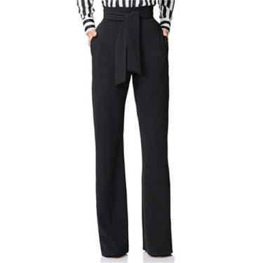 Imagem de Calça capri LOUS feminina, casual, reta, perna larga, preta - LKOUS