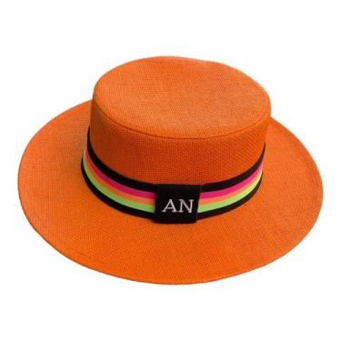 Imagem de Chapéu Paris de Juta Laranja com Faixa Personalizada para 02 Lados - c