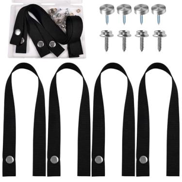 Imagem de LEONTOOL 4 conjuntos de correias de porta deslizante RV com botões de pressão e parafusos, alças de porta de trailer de bolso para trailer, alça de segurança de 45 cm de comprimento, correia de escada