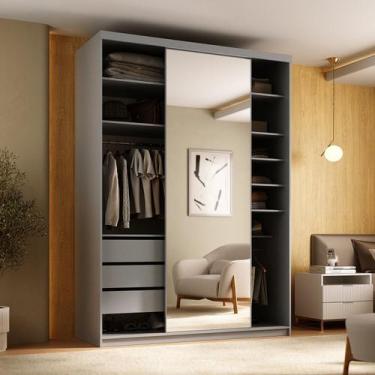 Imagem de Guarda-roupa Closet Solteiro 100% Mdf 139cm com 1 Porta Espelho 3 Gave