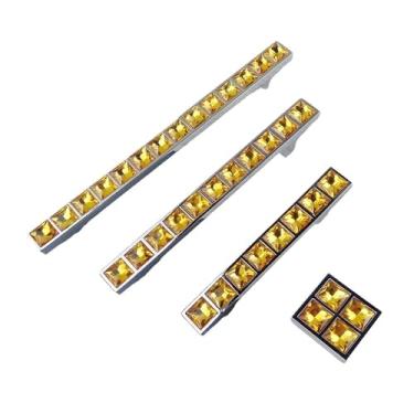 Imagem de CXYFQUUK Puxador de cristal diamante dourado para móveis porta deslizante guarda-roupa armários de cozinha armário cômoda alça push pull 2 peças (0 mm)