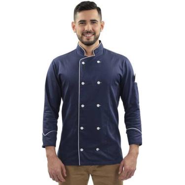 Imagem de Dólmã Para Chef Cozinha Unissex Azul Blueberry Uniforme 100% Algodão P