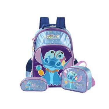 Imagem de Kit Mochila Stitch Costas Lancheira E Estojo Triplo Meninas, Violeta