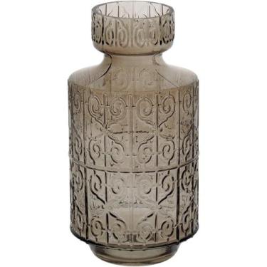 Imagem de Vaso Jarro Decorativo Enfeite Casa 31x16x16cm Vidro Cinza Flores - HOM