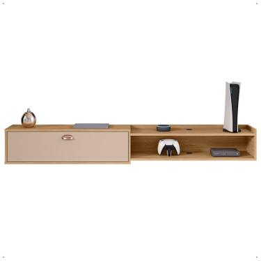 Imagem de 	Rack Suspenso 1.8 Estante Home Supremo King Tv Smart 55 60 65 70 Pol. 1 Porta Nicho Puxador Concha Sala Quarto - Hanover/Bege- Lojas RPM
