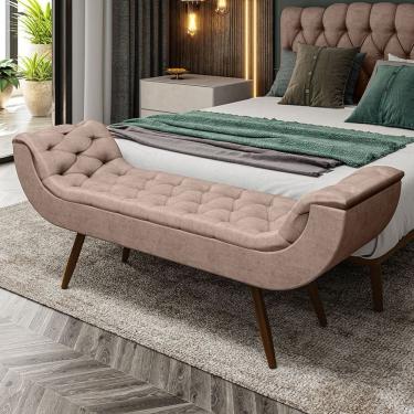 Imagem de Recamier Puff Estofado Drusa Queen 160 cm Retangular Espuma Veludo Rosa Rose para Quart...