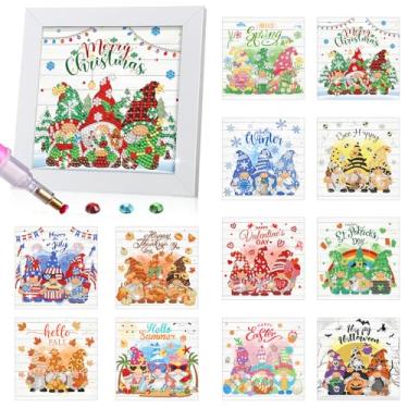 Imagem de Trandraft 13 kits de pintura de diamante sazonal intercambiáveis para adultos, kits de calendário de arte de diamante 5D de Natal com moldura para decoração de mesa de Natal, inverno, férias