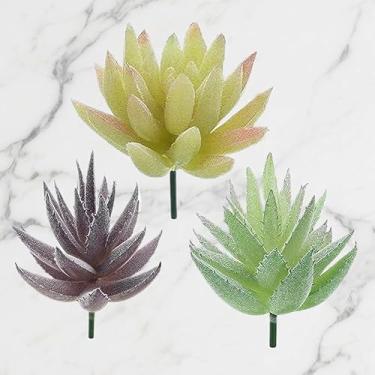 Imagem de Suculentas artificiais, pacote com 3 plantas suculentas falsas, artificiais, pequenas, suculentas falsas, sem vaso, para decoração de arranjo de jardim, paisagem de lótus, verde (A)