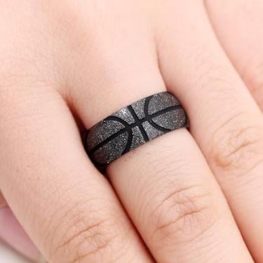 Imagem de Anel clássico de aço inoxidável fosco de 8 mm para homens, anéis esportivos de basquete masculino delicados, joias esportivas duráveis e confortáveis, Aço inoxidável, Sem pedra preciosa