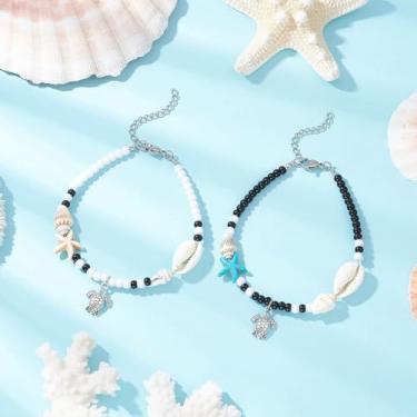 Imagem de Tornozeleiras femininas verão praia corrente para pés turquesa contas de sementes tornozeleira joias modernas presente, 21.1cm, Vidro, Sem Pedra Preciosa