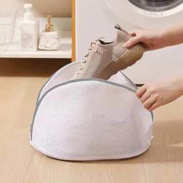 Imagem de Bolsa para máquina de lavar sapatos, bolsa de roupa de malha com zíper, rede de sapatos de lavagem branca reutilizável, zíper cinza - G