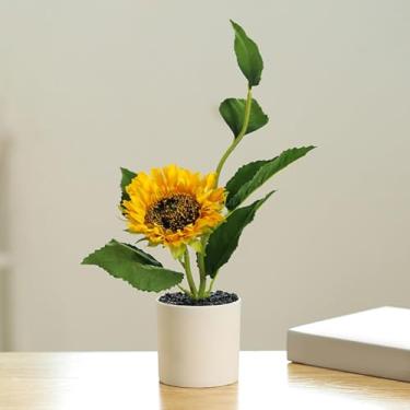 Imagem de Vaso de girassol artificial com simulação de plantas de plástico para decoração de casa para sala de estar, escritório, festa de casamento, restaurante, quintal, loja, decoração interna e externa, 30