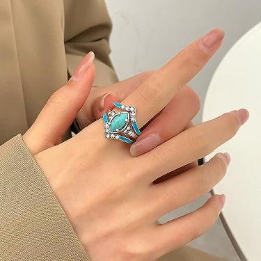 Imagem de Anel de imitação de turquesa estilo étnico vintage com anéis de strass delicados moda nobre elegante noivado festa de casamento dia dos namorados joias presentes para mulheres
