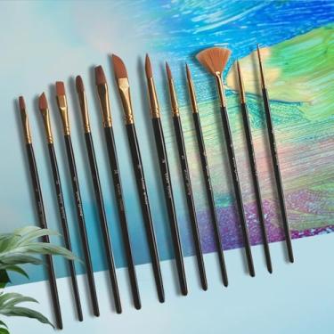 Imagem de Pincéis artísticos para aquarela, 12 pincéis econômicos, 12 pincéis de diferentes tamanhos para aquarela, acrílico, tinta, guache, óleo, têmpera (preto)