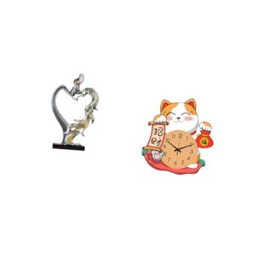 Imagem de Fenteer Estatueta de Casal Se Beijando, Relógio de Parede de Gato, Ornamento de Mesa Colecionável Sem -taque para Quarto, Casamento, Estante, Armário, de
