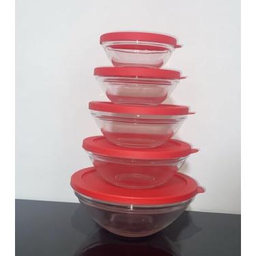Imagem de Conjunto 5 Potes de Vidro Redondo com Tampa Vermelho – Tigelas Herméticas para Armazenamento de Alimentos (Vermelho)
