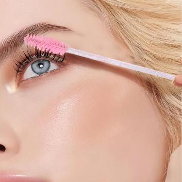 Imagem de 50 pincéis descartáveis para rímel, pincel de sobrancelha de cristal para remover o excesso de rímel, varinhas de cílios, rosa