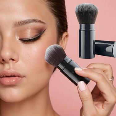 Imagem de Pincel de maquiagem retrátil, pincel angular de blush em pó para viagem, pincel de maquiagem com capa para blush, protetor solar, iluminador, cosméticos em pó, cosméticos em creme líquido para viagem