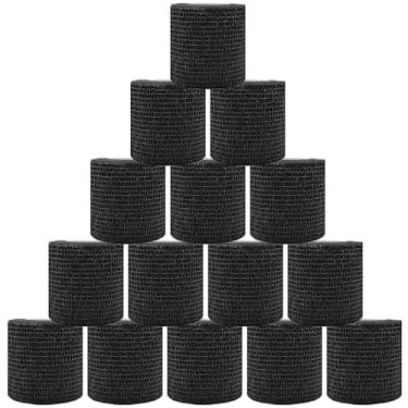 Imagem de 15 pacotes de bandagem autoadesiva 2 polegadas x 5 jardas Bandagem não tecida, bandagem veterinária Fita elástica autoadesiva respirável para alongamento atlético, esportes, pulso, tornozelo (preta)
