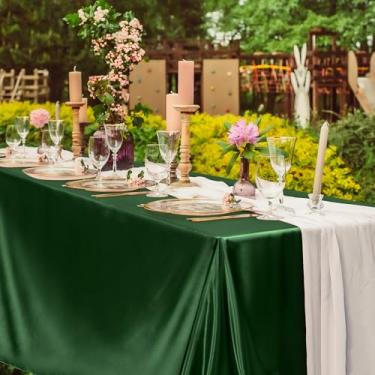 Imagem de Toalha de mesa retangular de cetim 127 x 250 cm, toalha de mesa retangular de seda brilhante, sobreposição de tecido liso, decoração de mesa para banquetes de casamento, eventos de festa