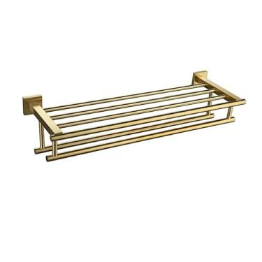 Imagem de SUYA Toalheiro de 2 camadas de 40,6 cm, prateleira de toalha de aço inoxidável SUS304 com barras duplas para banheiro montado na parede, suporte de toalha de banheiro moderno com acabamento acetinado