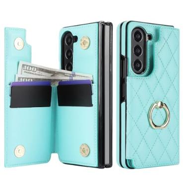 Imagem de Capa protetora de tela dobrável com anel e bolso para cartão tipo carteira para Samsung Galaxy Z Fold 5, 4 e 3, verde, para Samsung Galaxy Z Fold3