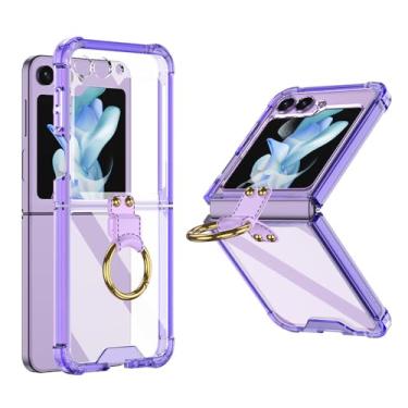 Imagem de Capa luxuosa de armadura para airbag, para samsung galaxy z flip 5 zflip 4 flip5, amortecedor tpu acrílico transparente, anel roxo, para samsung z flip 4
