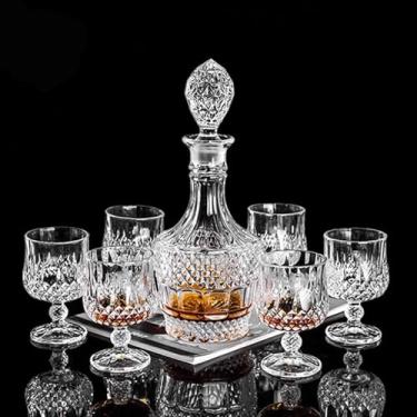 Imagem de Decantador de uísque transparente Bourbon, conjunto de copos pintados à mão, decantador de cristal e 6 copos, vinho de vodka escocês Bourbon, tequila, bar doméstico, presentes para homens