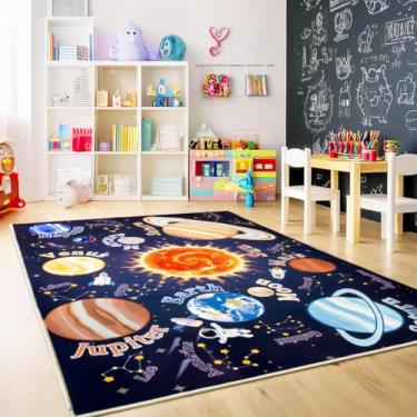 Imagem de Bolacrom Tapetes infantis para sala de jogos, 20 x 3 m, tapete educativo para aprender o alfabeto ABC, macio, lavável na máquina, antiderrapante, fofo, espaço, galáxia, tapete para sala de aula
