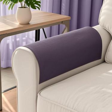 Imagem de SMABU Capas de braço de sofá de linho texturizadas, 2 peças laváveis para apoio de braço para animais de estimação, arranhões, manchas, protegem e decoram, poltrona reclinável L50 x C61, roxo escuro