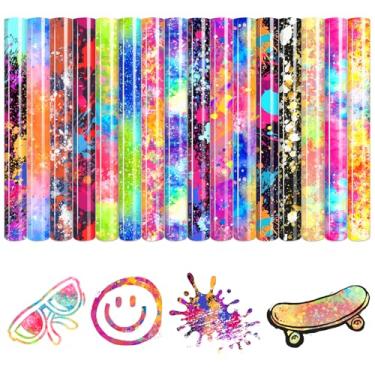 Imagem de HTVSTD Vinil de transferência de calor estilo tinta colorida - 16 folhas 30,5 cm x 25,4 cm multicolorido HTV ferro em vinil para camisetas
