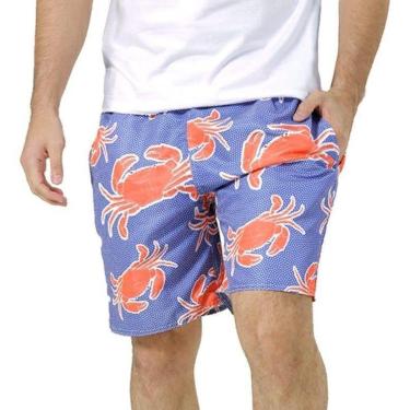 Imagem de Short Masculino Poliéster Praia Mar Vermelho Caranguejos Claro Com Bolsos-Masculino