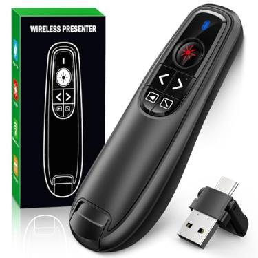 Imagem de Clicker de apresentação sem fio para apresentador remoto, USB C PowerPoint Clicker para apresentação com ponteiro laser, RF 2,4 GHz ponteiro de computador Clicker Slide Advancer para Google Slides