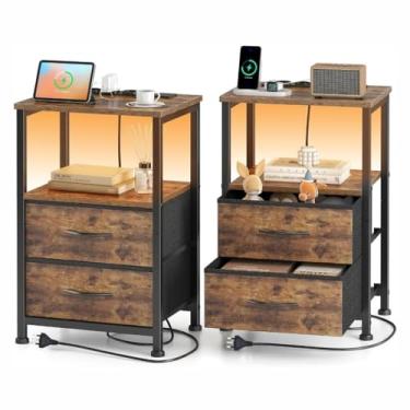 Imagem de Criado mudo com portas USB 110V Mesa de cabeceira mesa lateral de 3 camadas com estação de carregamento Mesa