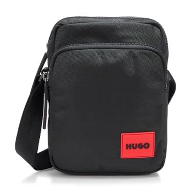 Imagem de HUGO Bolsa tiracolo Ethon com bolso frontal, Brilho preto, Small, Bolsa tiracolo Ethon com bolso frontal