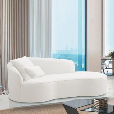 Imagem de Divã Recamier Curvo Sala De Estar Recepção Inglaterra 220cm Lado Direito Bouclé Branco