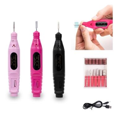 Imagem de Lixadeira Unha Eletrica 12 Acessorios Lixa Automatica Manicure Pedicure Lixador Kit Gel Nail Design