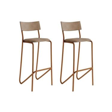 Imagem de Kit 2 Banquetas Sala Jantar Atlas 1747 2 Un Rose-linho Areia-courano Caramelo - Carraro